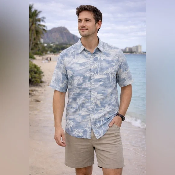 SUMMA MENS SS RAMIE COTTON BLEND HAWAIIAN SHIRT - Picture 1 of 4